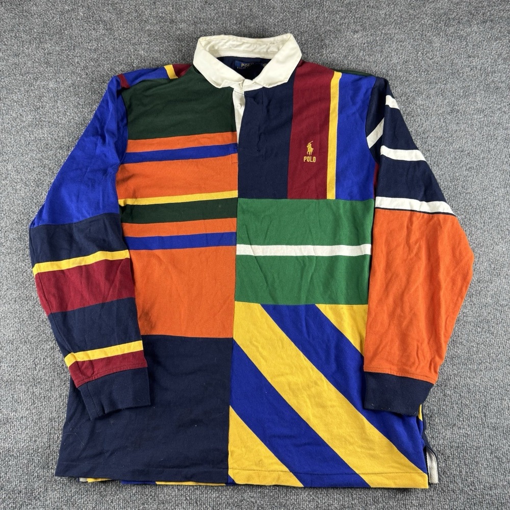 Polo Ralph Lauren Patchwork Rugby Shirt Mens XXL Classic Fit Multicolor LS Polo